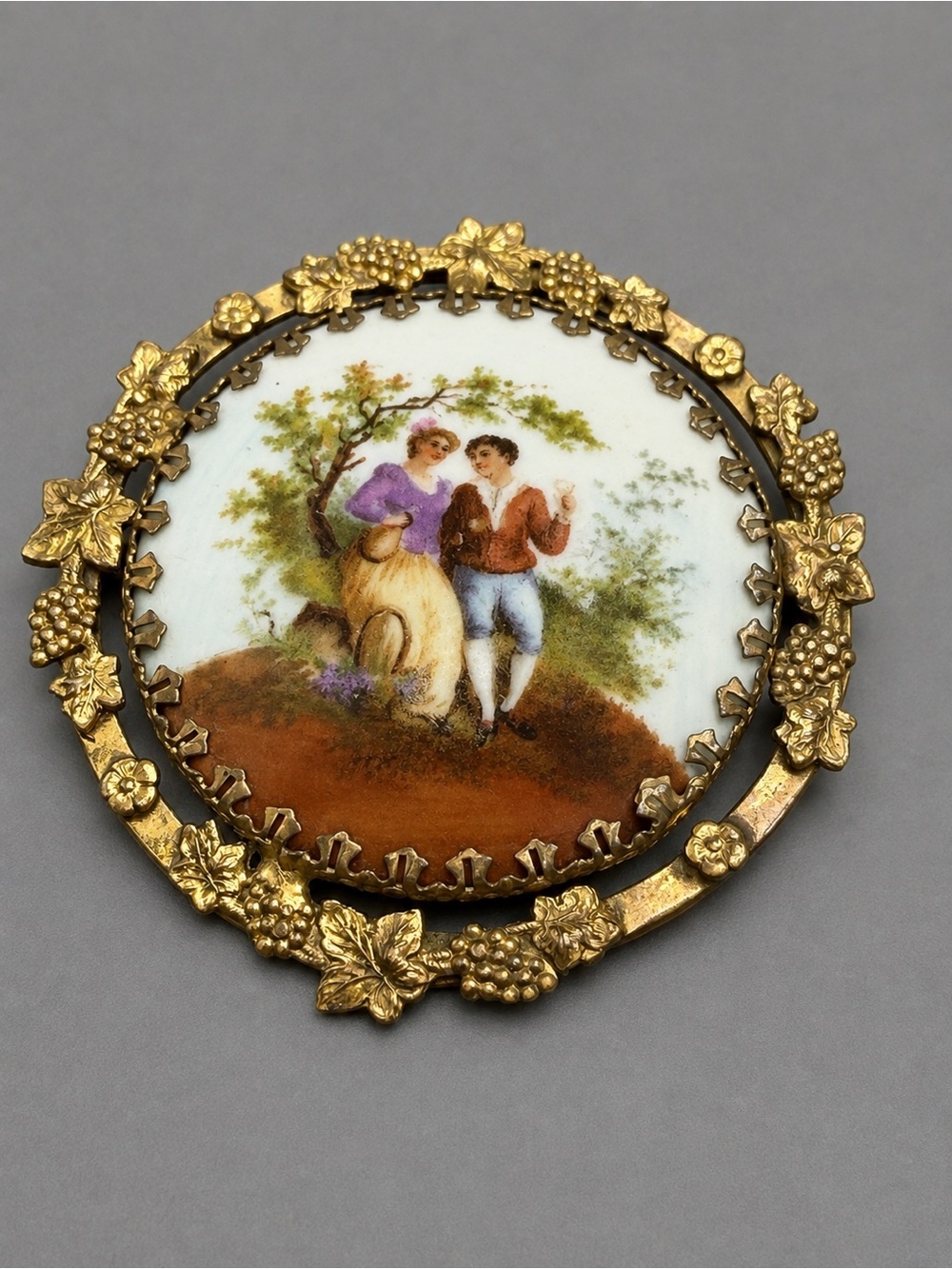 Vintage Limoges Portrait Brooch with Gilded Frame #p06